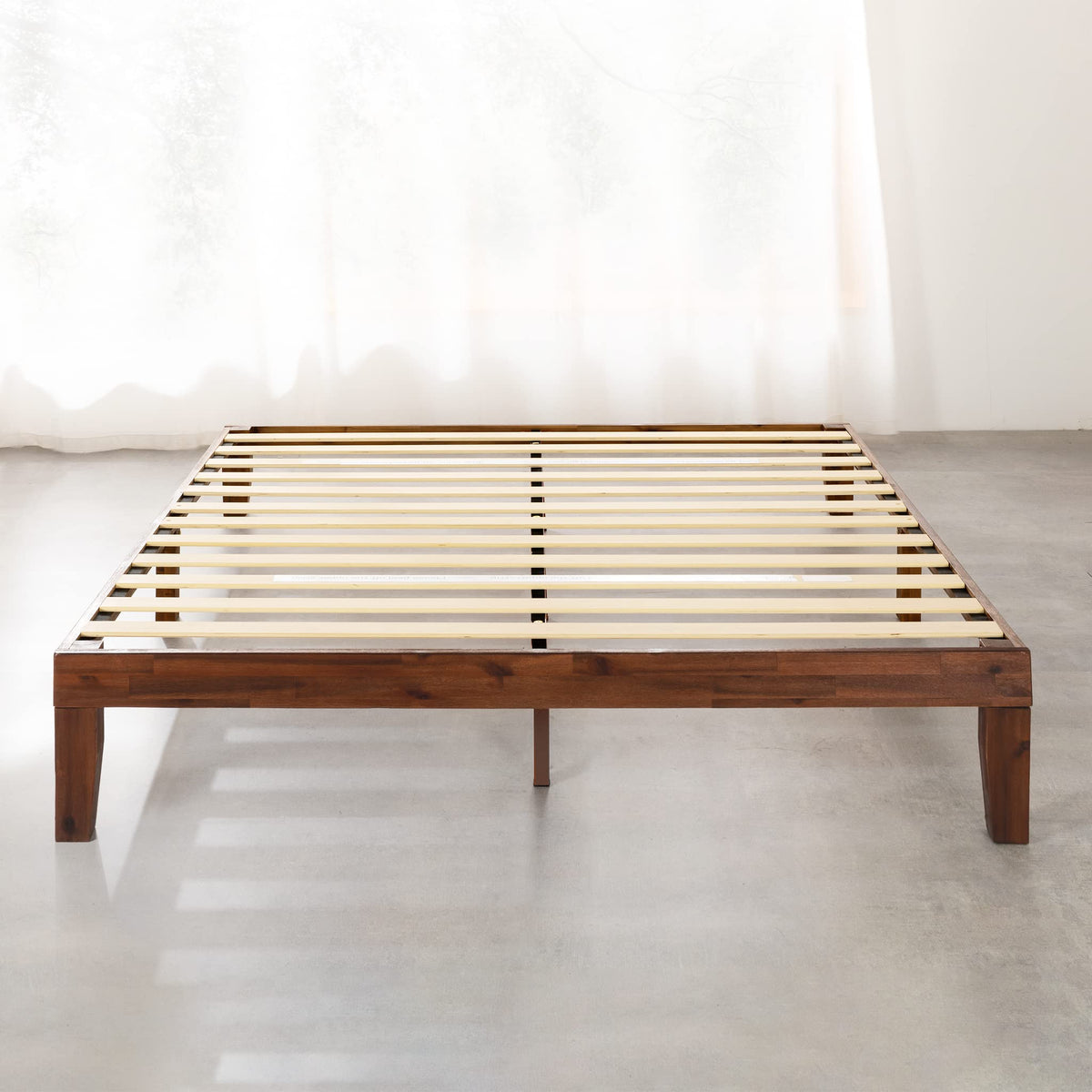 Mellow Naturalista Classic - 12 Inch Solid Wood Platform Bed with Wooden Slats, No Box Spring Needed, Easy Assembly, Queen, Pine