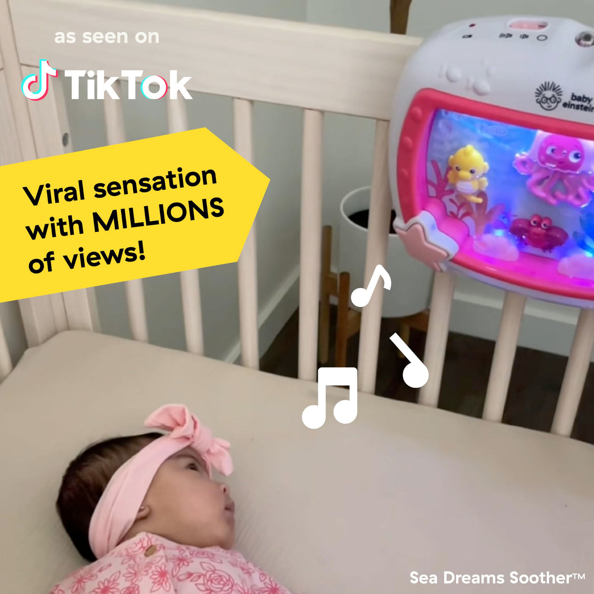 Baby Einstein Sea Dreams Soother Musical Crib Toy and Sound Machine, Pink, Newborn and up