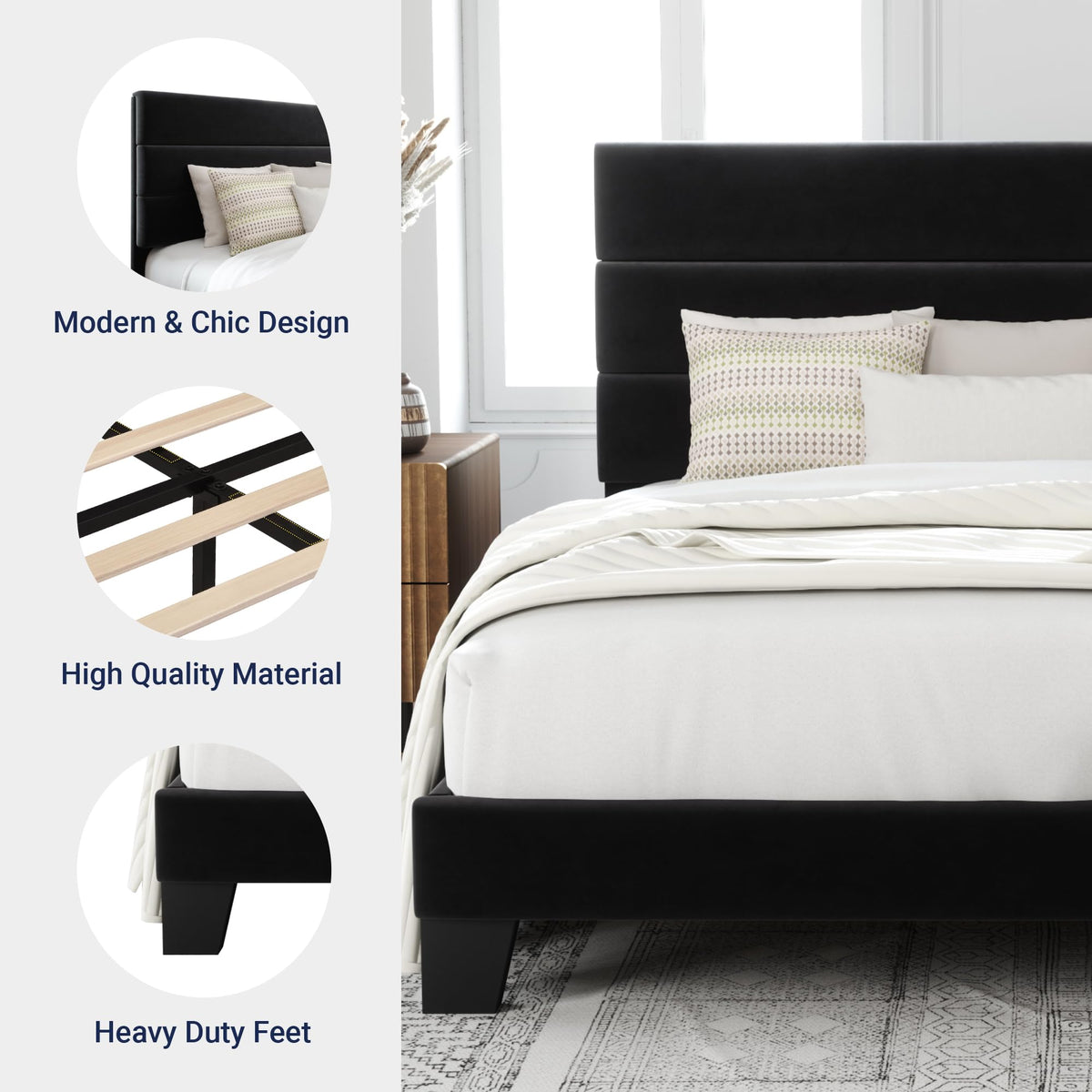 Allewie Queen Size Platform Bed Frame with Fabric Upholstered Headboard