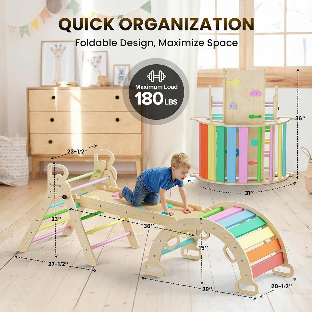 BlueWood Pikler Triangle Set with Safe Handle, Climbing Toys for 1-3 Year