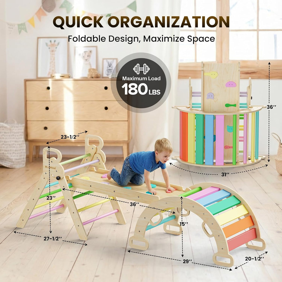 BlueWood Pikler Triangle Set with Safe Handle, Climbing Toys for 1-3 Year
