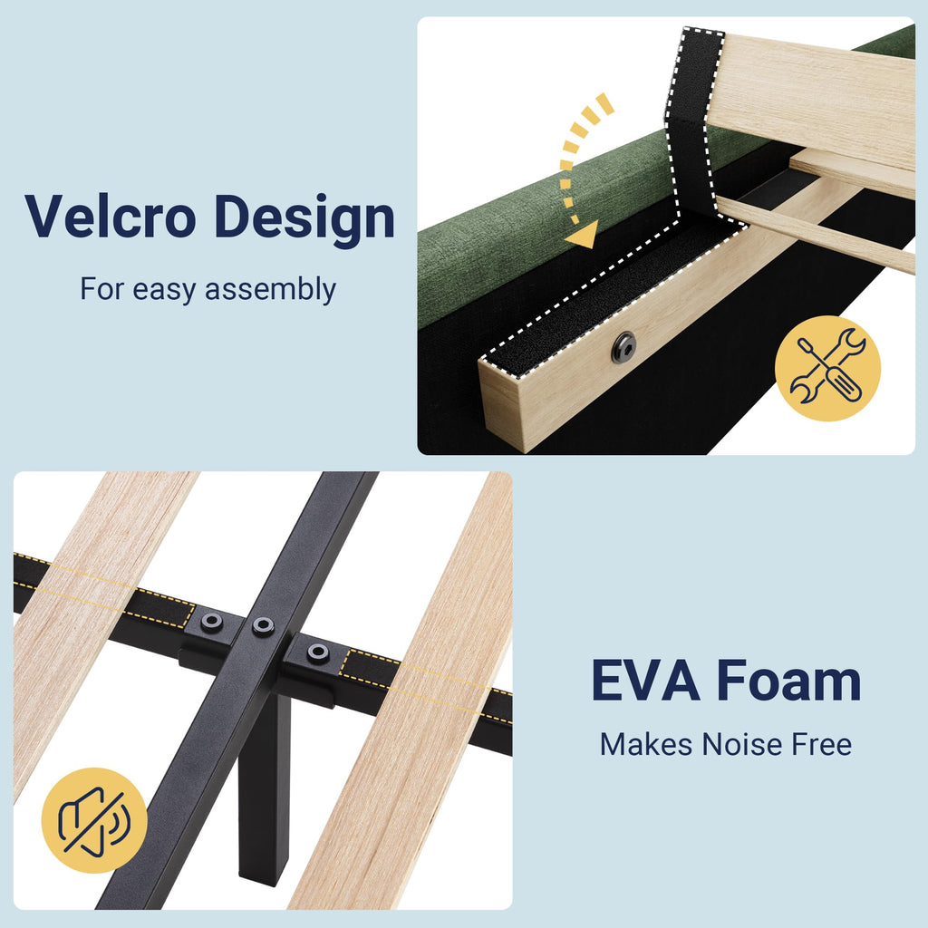 Allewie Queen Size Platform Bed Frame with Fabric Upholstered Headboard