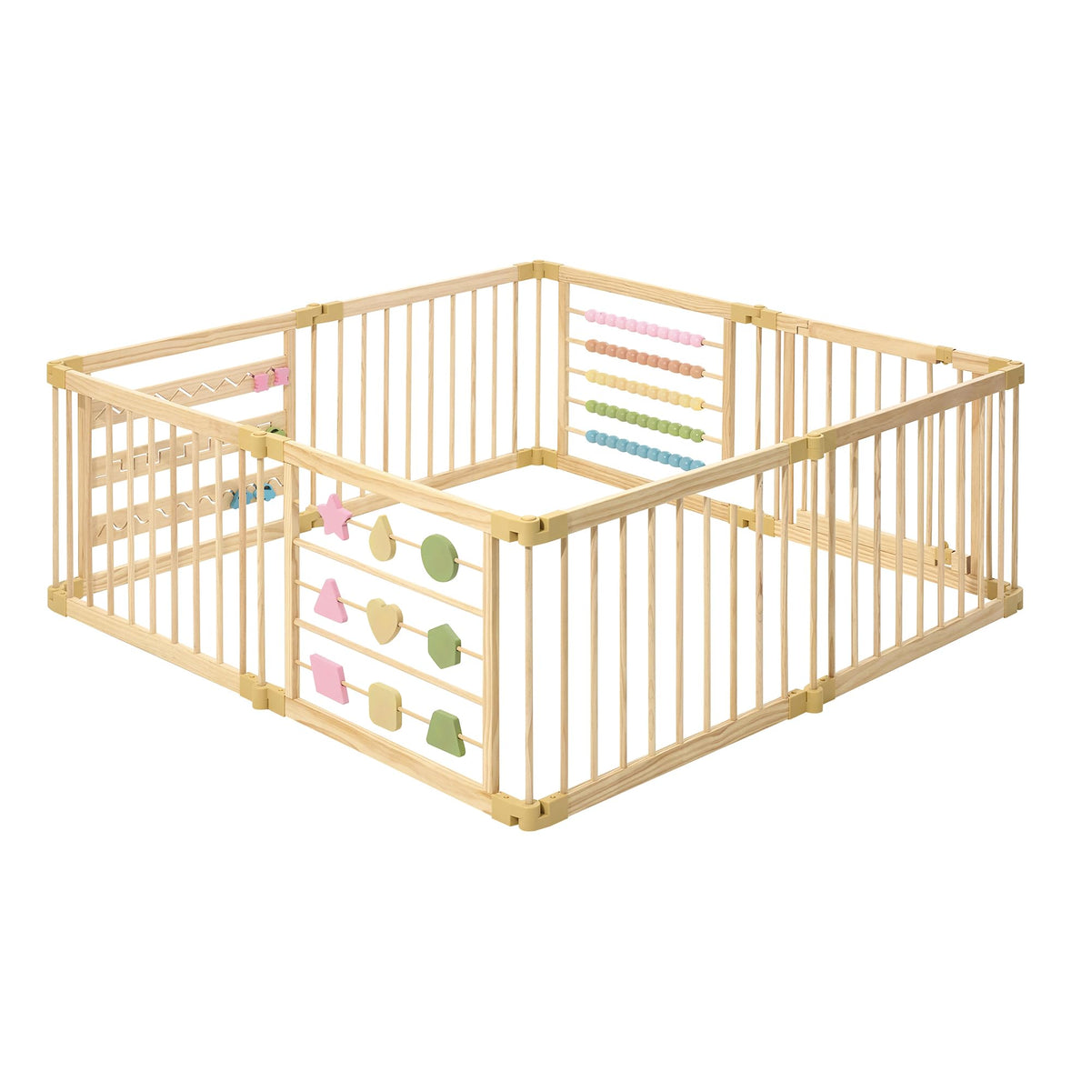 ZETY Natural Wood Baby Playpen, 10 Panel Foldable Play Yard, Door & Toys