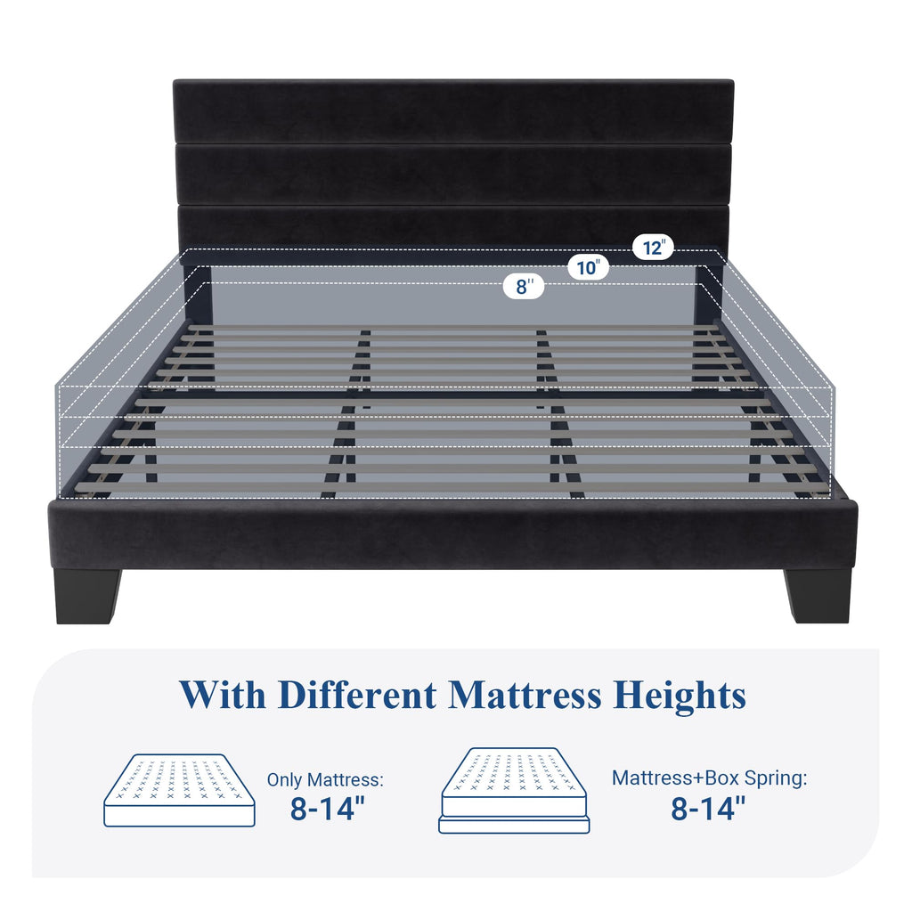 Allewie Queen Size Platform Bed Frame with Fabric Upholstered Headboard