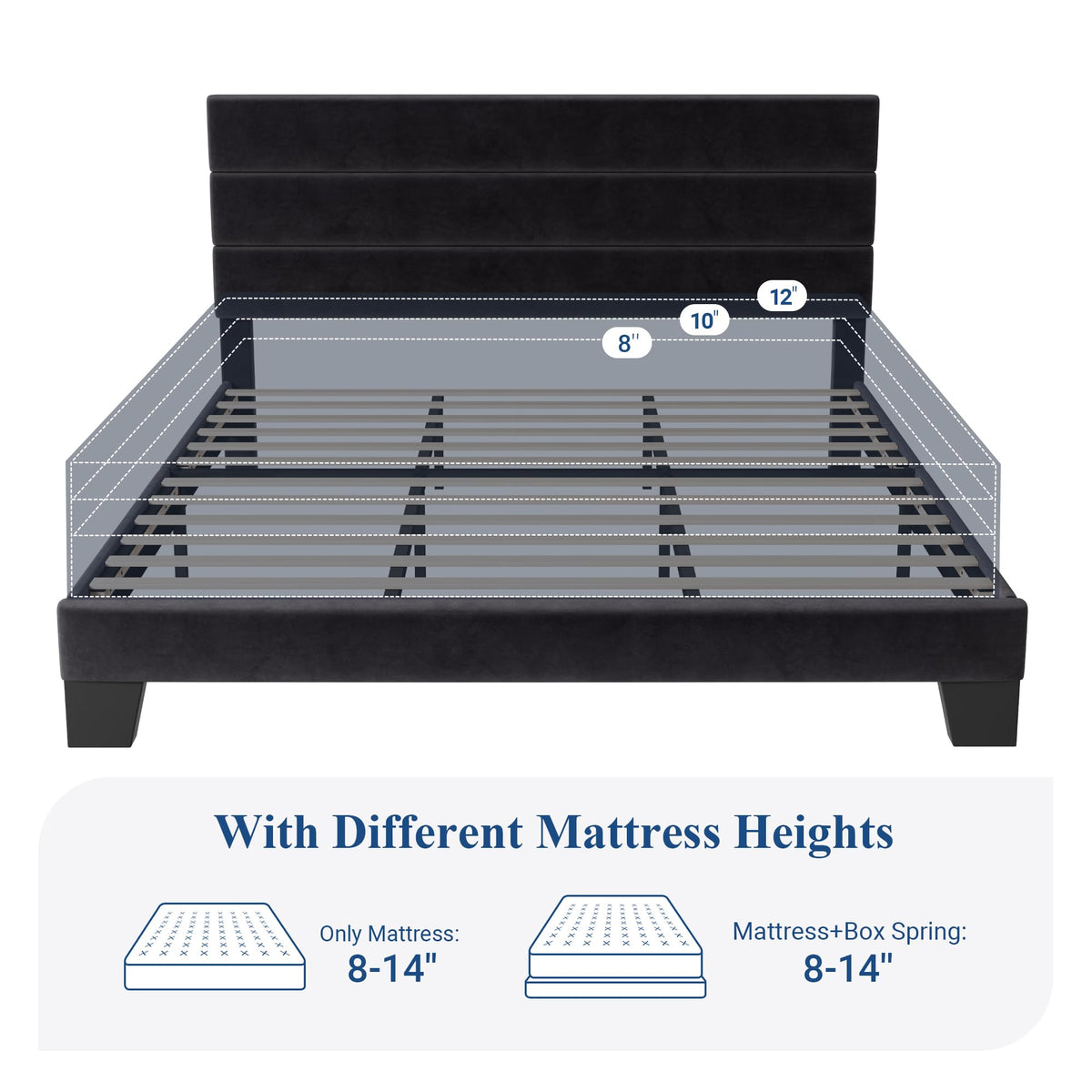 Allewie Queen Size Platform Bed Frame with Fabric Upholstered Headboard