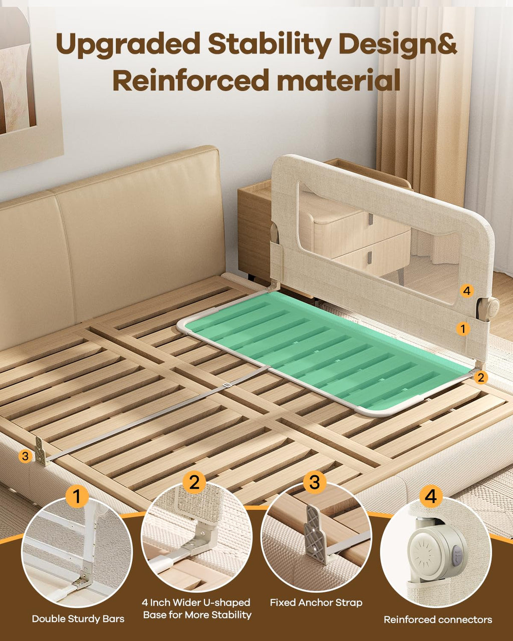 Foldable Bed Rail for Toddlers, 71in Reinforced Carbon Steel Frame&Connectors, Breathable Cationic Fabric - Safety Toddler Bed Rails for Queen, King, Twin, Full, No-Tool Setup.