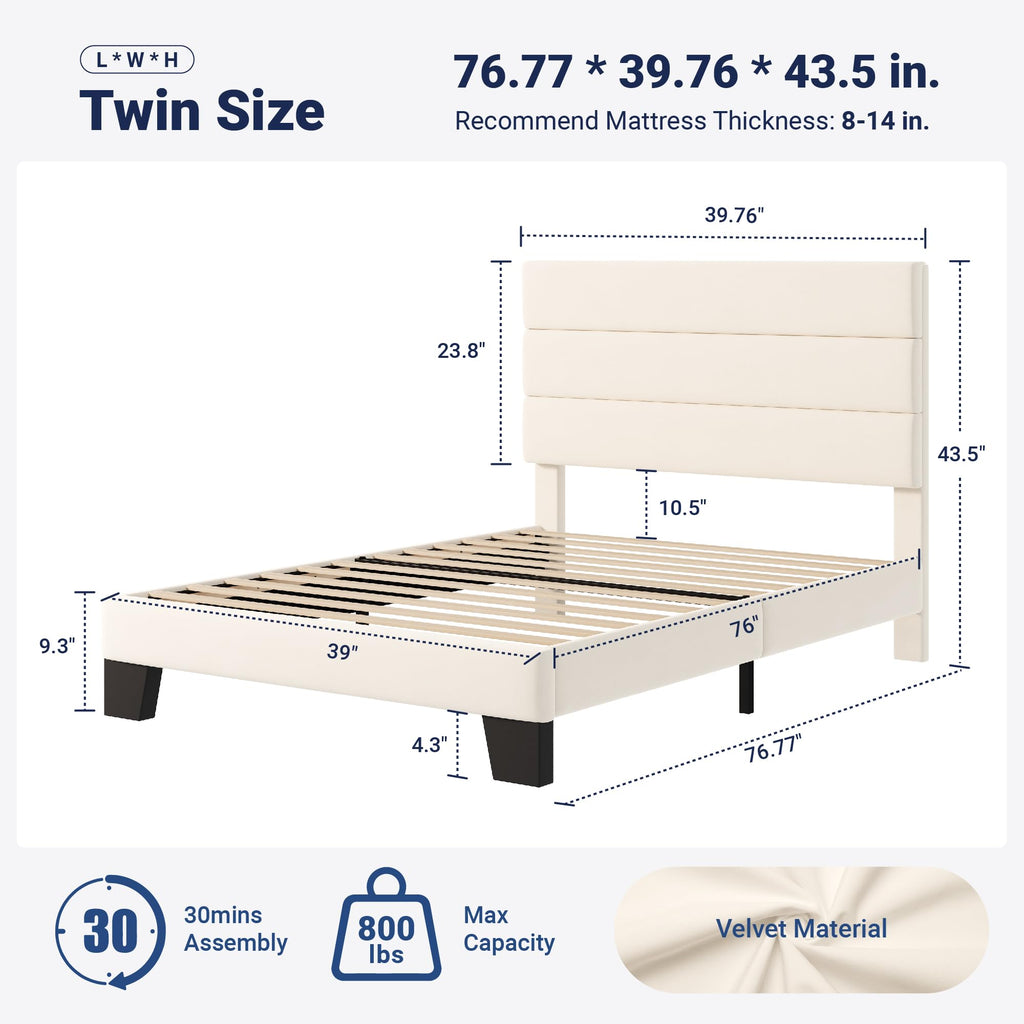 Allewie Queen Size Platform Bed Frame with Fabric Upholstered Headboard