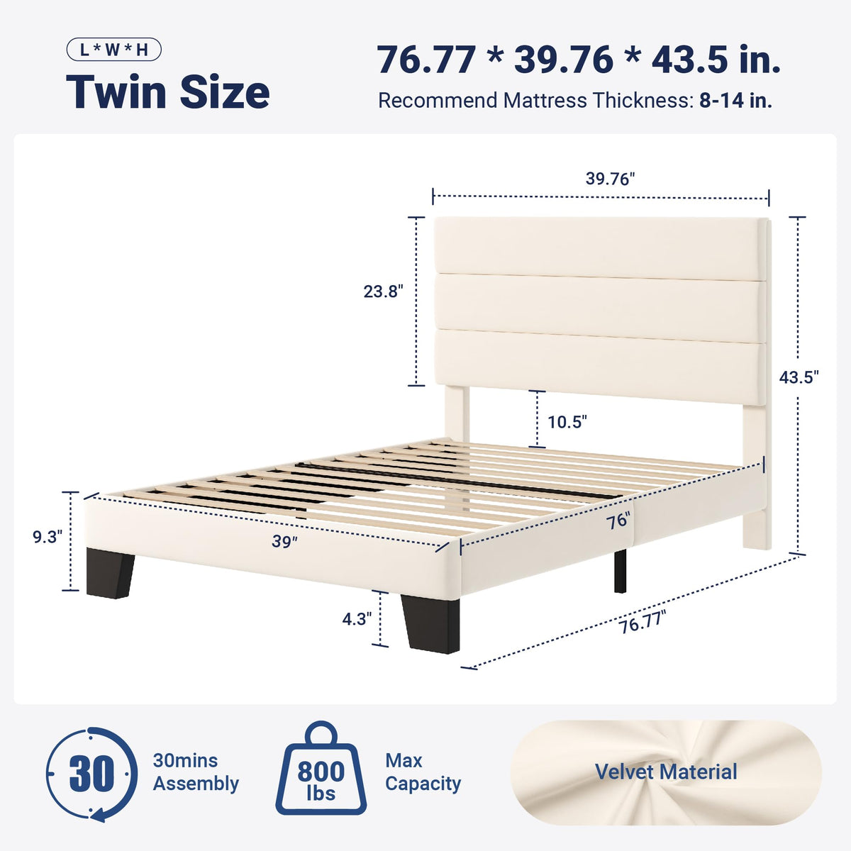 Allewie Queen Size Platform Bed Frame with Fabric Upholstered Headboard