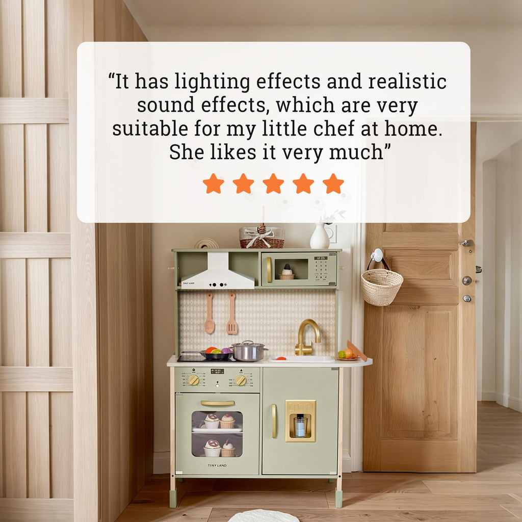 Tiny Land Play Kitchen for Kids – Real Lights, Sounds & Adjustable Height