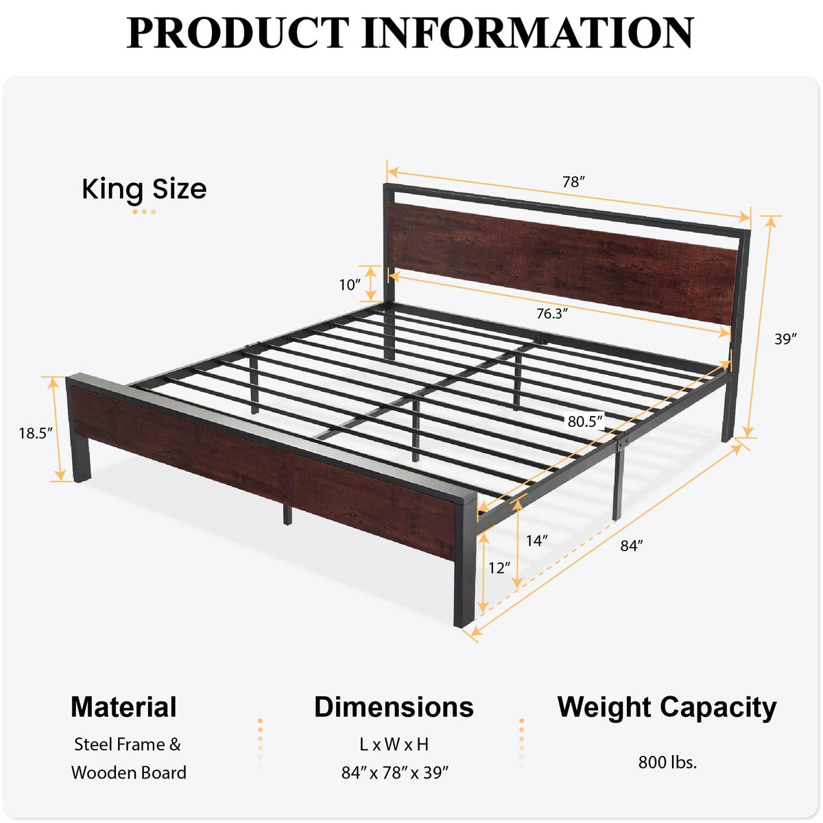 SHA CERLIN 14 Inch Queen Size Metal Platform Bed Frame with Wooden Headboard and Footboard, Mattress Foundation, No Box Spring Needed, Large Under Bed Storage, Non-Slip Without Noise, Mahogany
