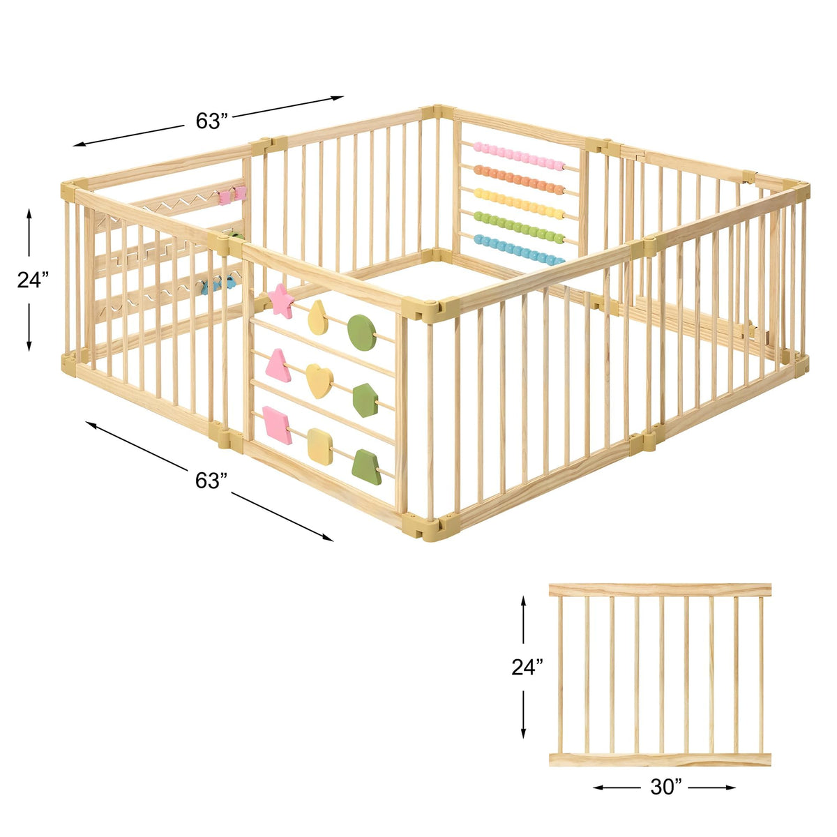 ZETY Natural Wood Baby Playpen, 10 Panel Foldable Play Yard, Door & Toys