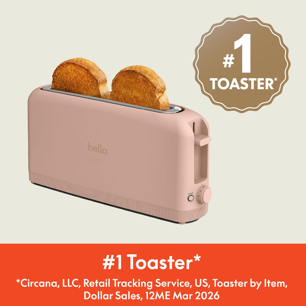 bella Fits-Anywhere™ 2-Slice Slim Toaster, Long Slot & Extra Wide, Oatmilk