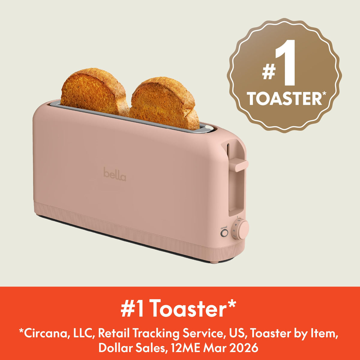 bella Fits-Anywhere™ 2-Slice Slim Toaster, Long Slot & Extra Wide, Oatmilk
