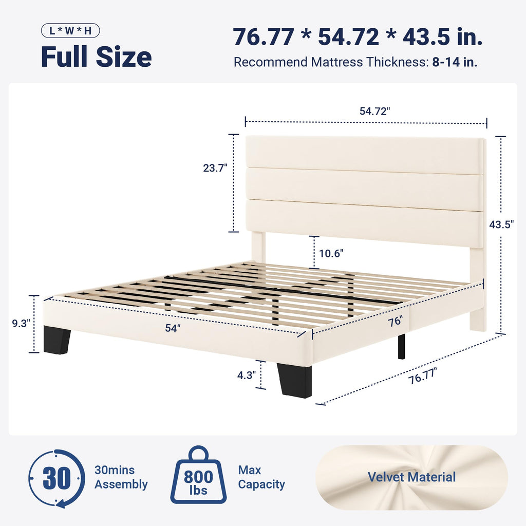 Allewie Queen Size Platform Bed Frame with Fabric Upholstered Headboard