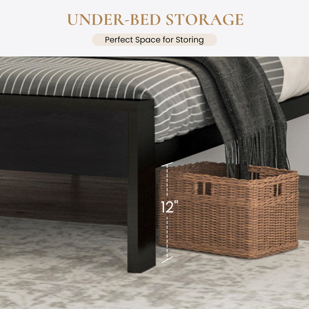 SHA CERLIN 14 Inch Queen Size Metal Platform Bed Frame with Wooden Headboard and Footboard, Mattress Foundation, No Box Spring Needed, Large Under Bed Storage, Non-Slip Without Noise, Mahogany