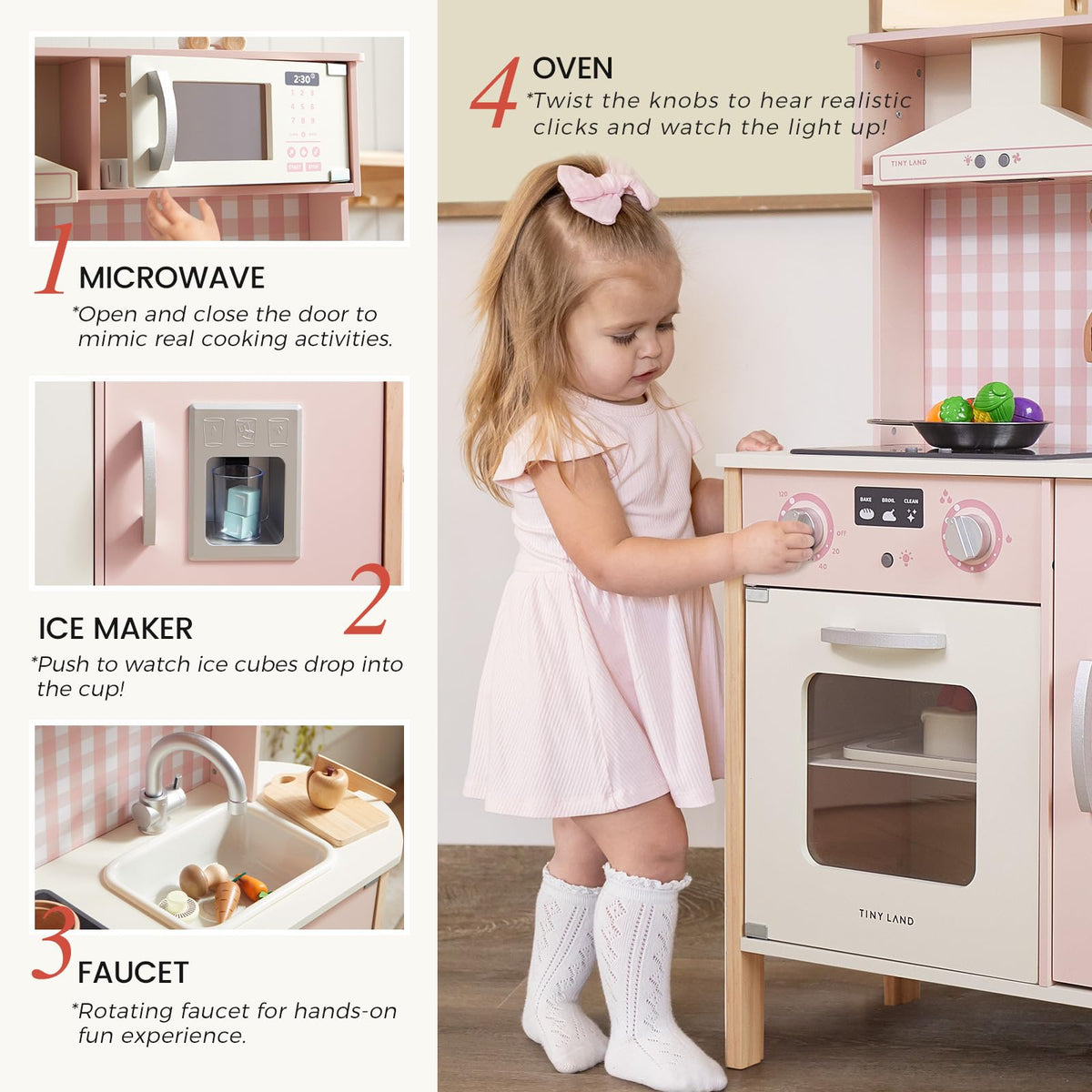 Tiny Land Play Kitchen for Kids – Real Lights, Sounds & Adjustable Height