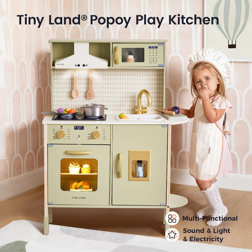 Tiny Land Play Kitchen for Kids – Real Lights, Sounds & Adjustable Height