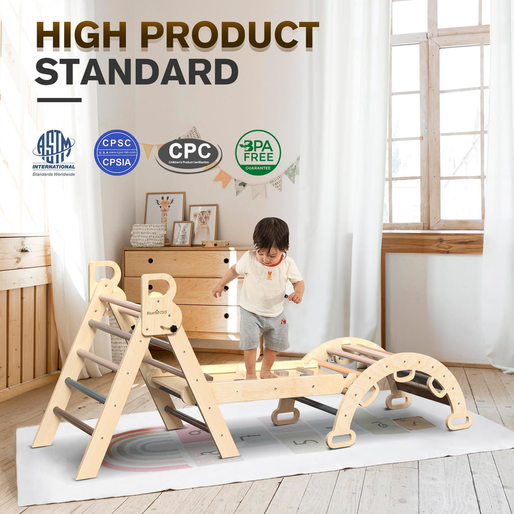 BlueWood Pikler Triangle Set with Safe Handle, Climbing Toys for 1-3 Year