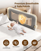 Foldable Bed Rail for Toddlers, 71in Reinforced Carbon Steel Frame&Connectors, Breathable Cationic Fabric - Safety Toddler Bed Rails for Queen, King, Twin, Full, No-Tool Setup.