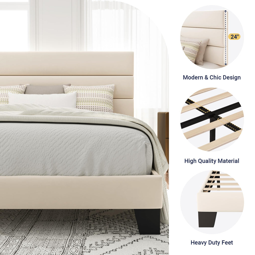 Allewie Queen Size Platform Bed Frame with Fabric Upholstered Headboard
