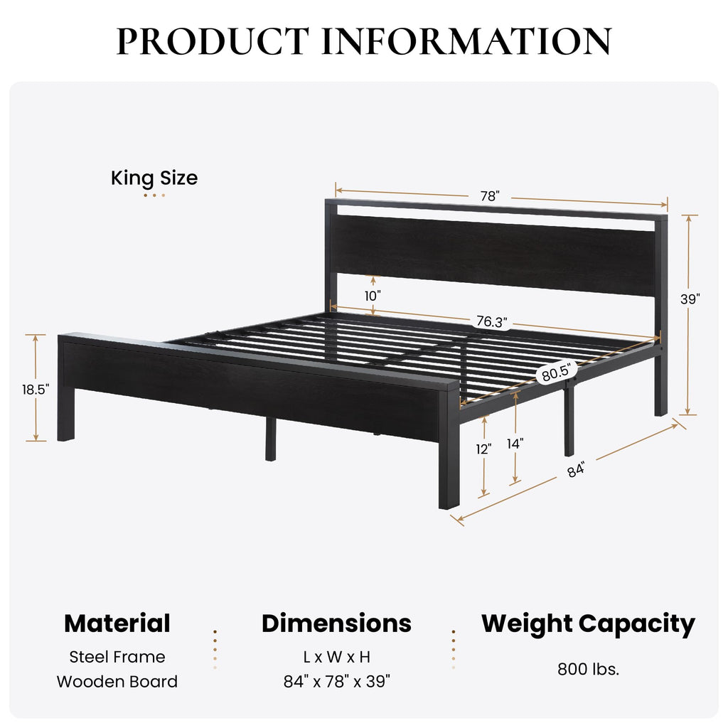 SHA CERLIN 14 Inch Queen Size Metal Platform Bed Frame with Wooden Headboard and Footboard, Mattress Foundation, No Box Spring Needed, Large Under Bed Storage, Non-Slip Without Noise, Mahogany
