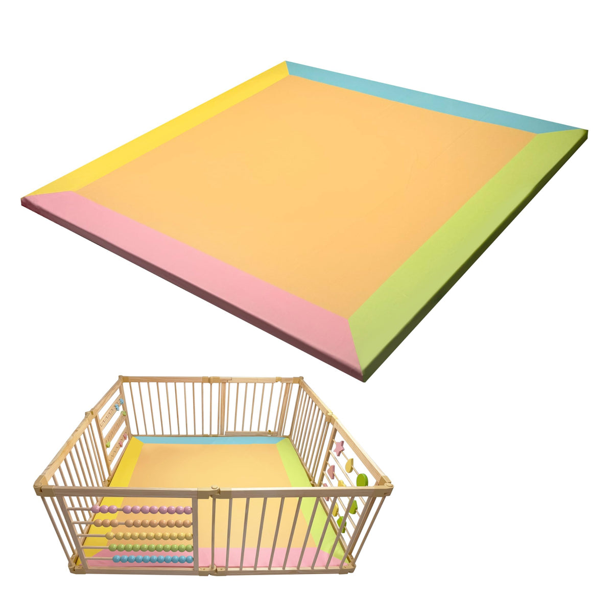 ZETY Natural Wood Baby Playpen, 10 Panel Foldable Play Yard, Door & Toys
