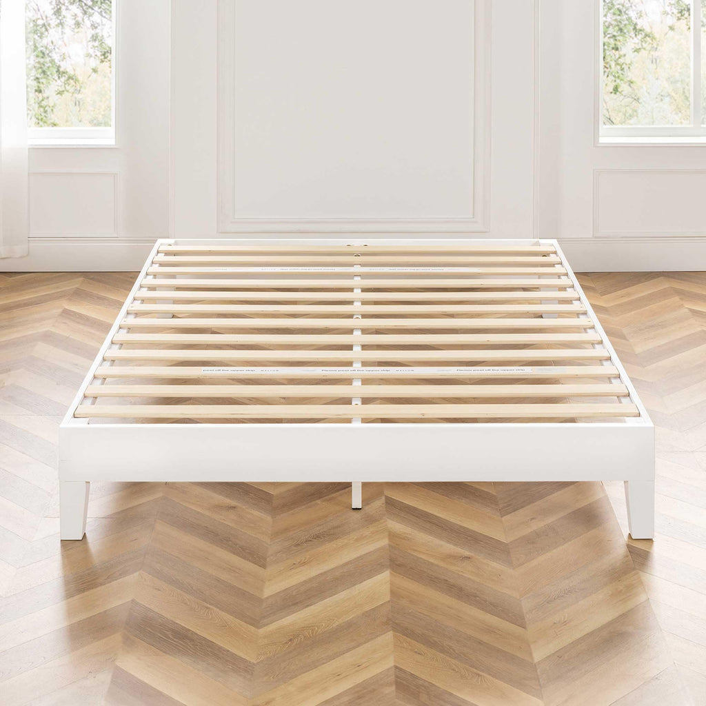 Mellow Naturalista Classic - 12 Inch Solid Wood Platform Bed with Wooden Slats, No Box Spring Needed, Easy Assembly, Queen, Pine