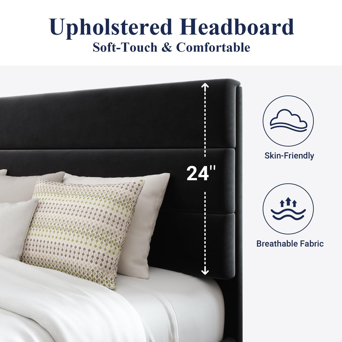 Allewie Queen Size Platform Bed Frame with Fabric Upholstered Headboard