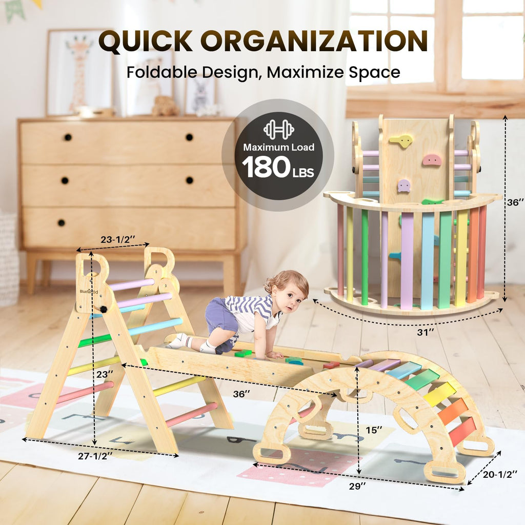 BlueWood Pikler Triangle Set with Safe Handle, Climbing Toys for 1-3 Year