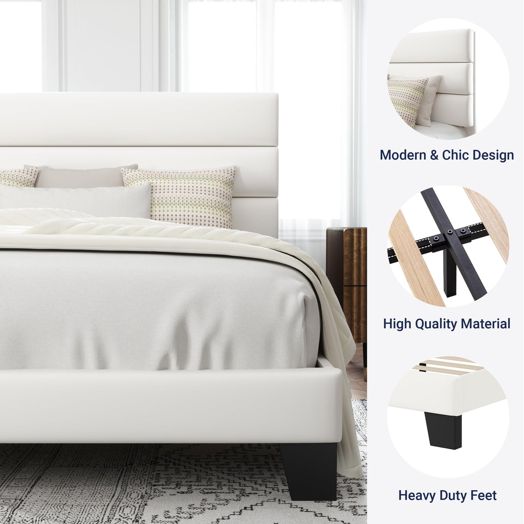 Allewie Queen Size Platform Bed Frame with Fabric Upholstered Headboard