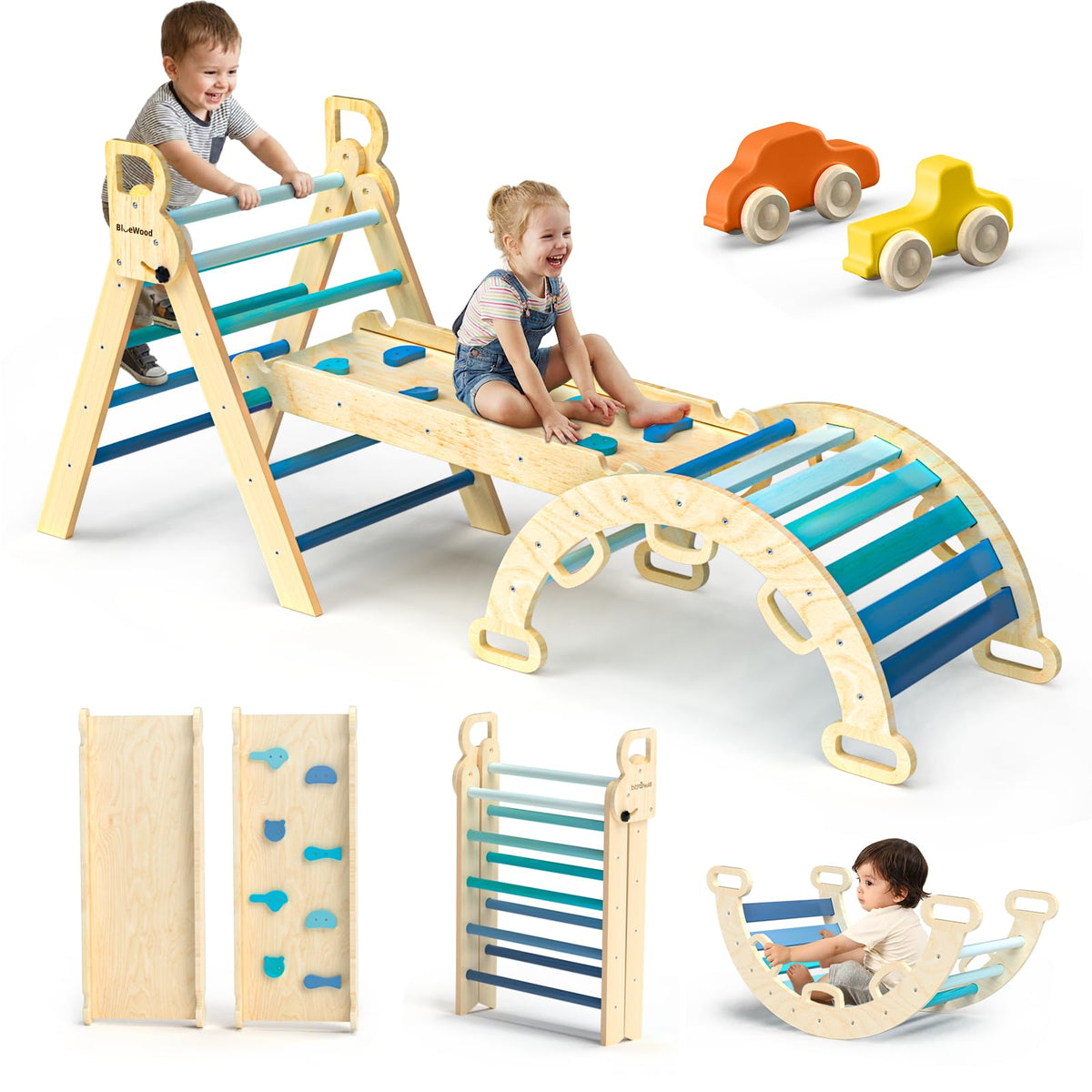 BlueWood Pikler Triangle Set with Safe Handle, Climbing Toys for 1-3 Year