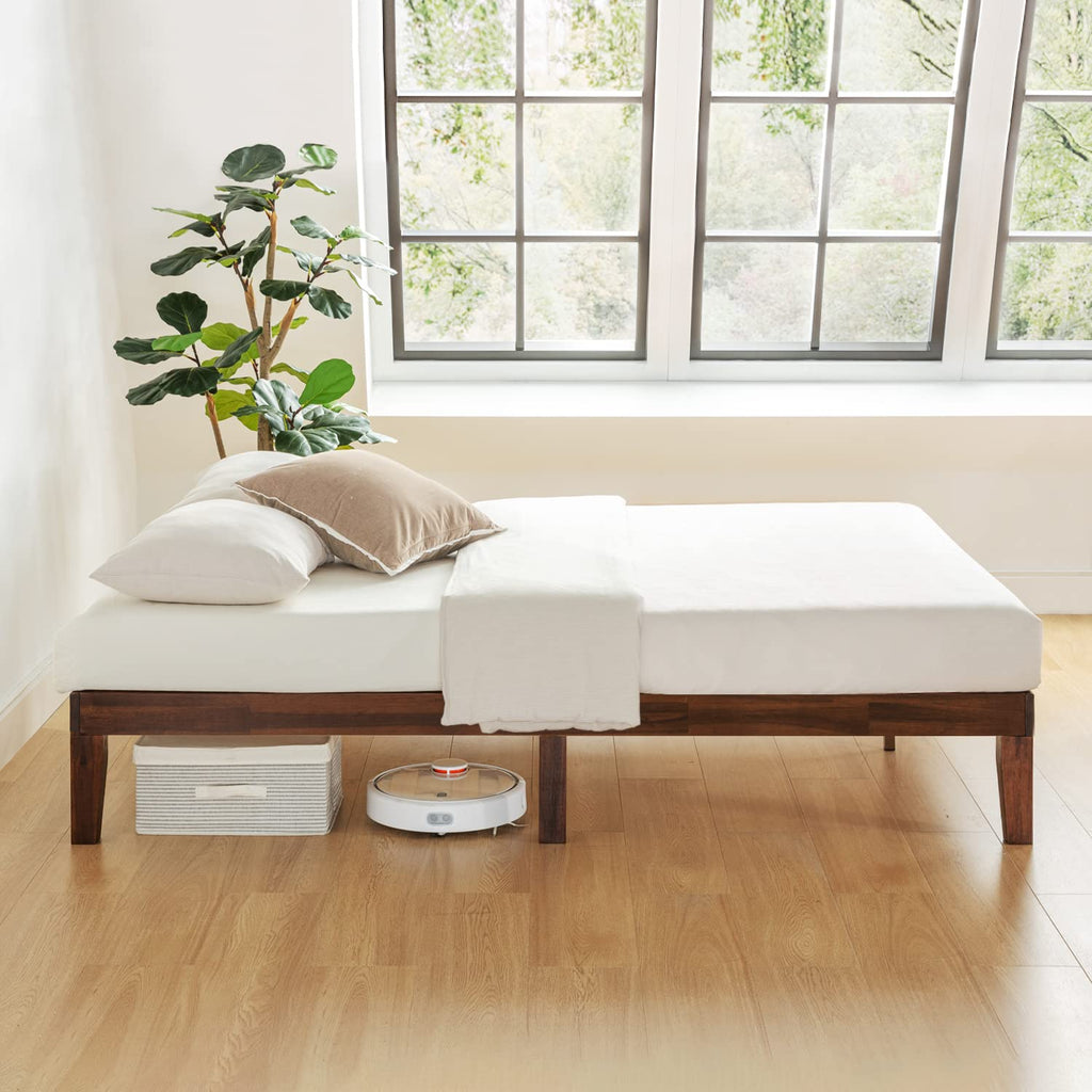Mellow Naturalista Classic - 12 Inch Solid Wood Platform Bed with Wooden Slats, No Box Spring Needed, Easy Assembly, Queen, Pine