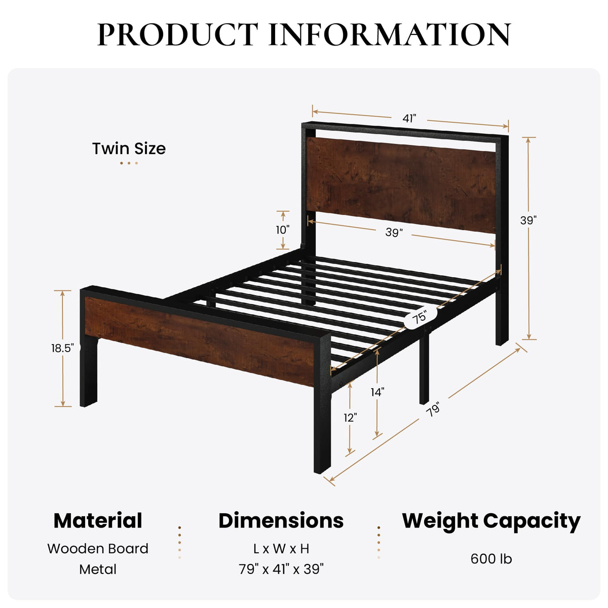 SHA CERLIN 14 Inch Queen Size Metal Platform Bed Frame with Wooden Headboard and Footboard, Mattress Foundation, No Box Spring Needed, Large Under Bed Storage, Non-Slip Without Noise, Mahogany