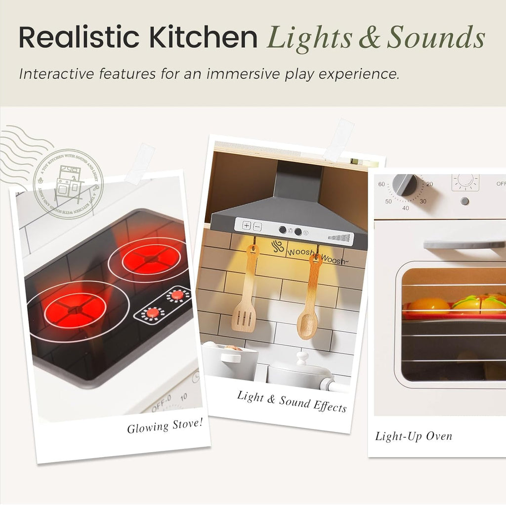 Tiny Land Play Kitchen for Kids – Real Lights, Sounds & Adjustable Height