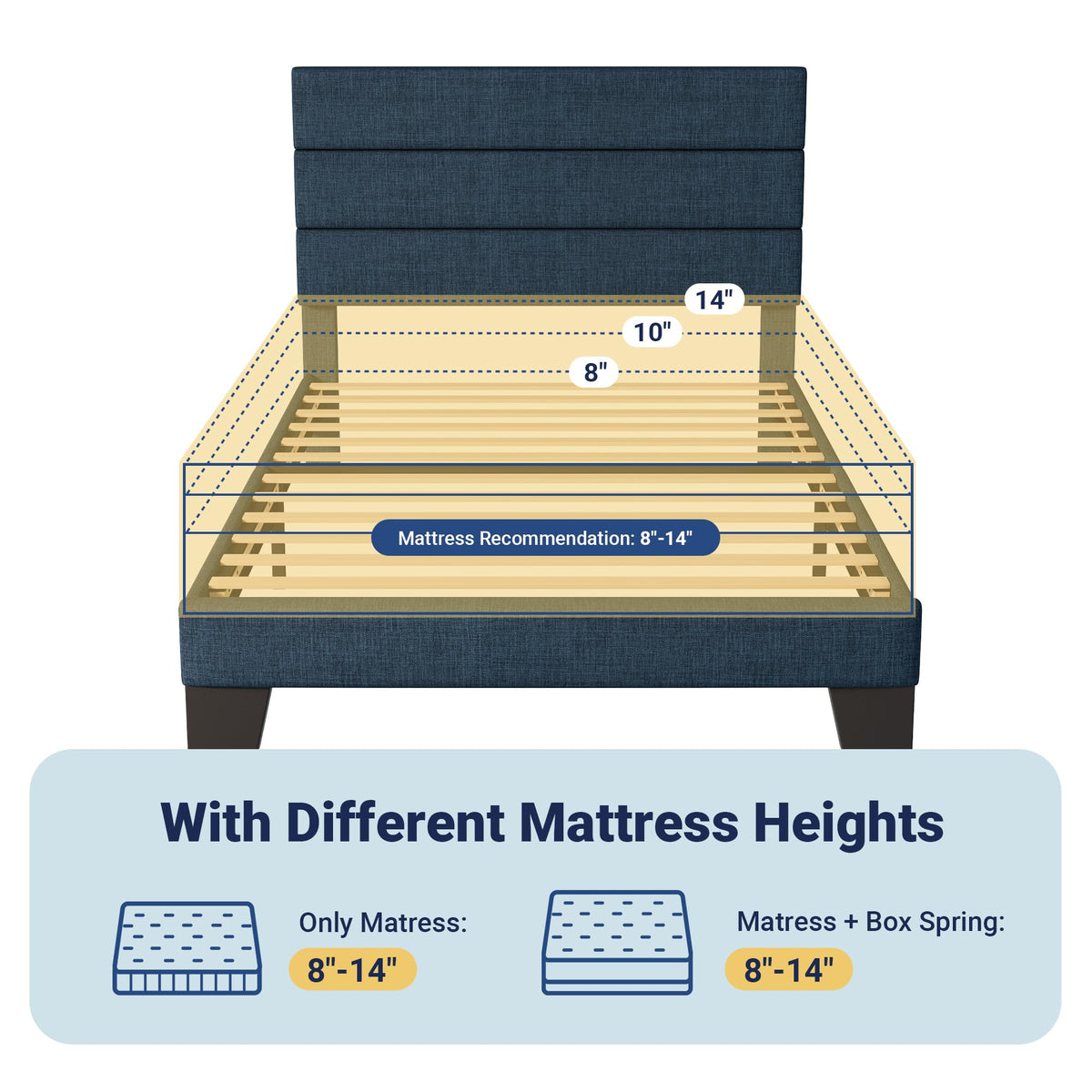 Allewie Queen Size Platform Bed Frame with Fabric Upholstered Headboard