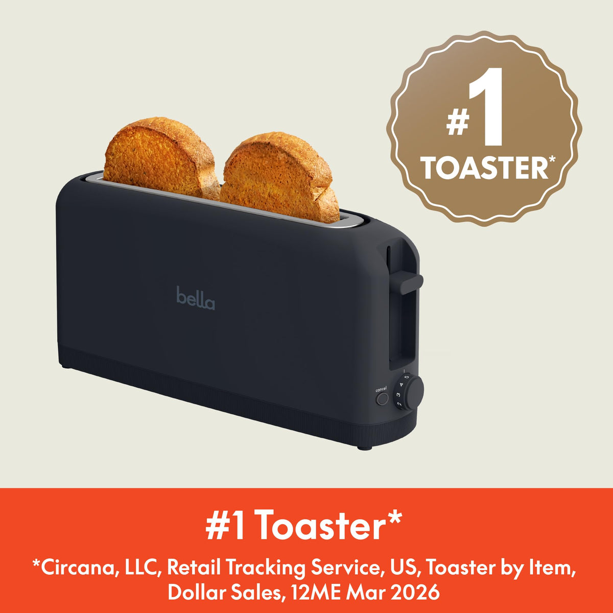 bella Fits-Anywhere™ 2-Slice Slim Toaster, Long Slot & Extra Wide, Oatmilk