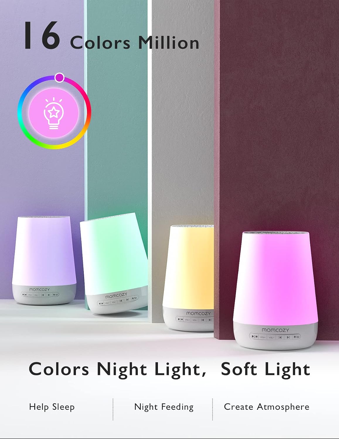 Momcozy Smart Baby Sound Machine with Night Light, White Noise Machine