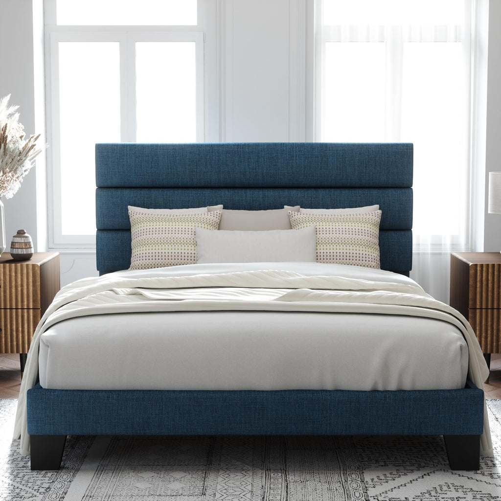 Allewie Queen Size Platform Bed Frame with Fabric Upholstered Headboard