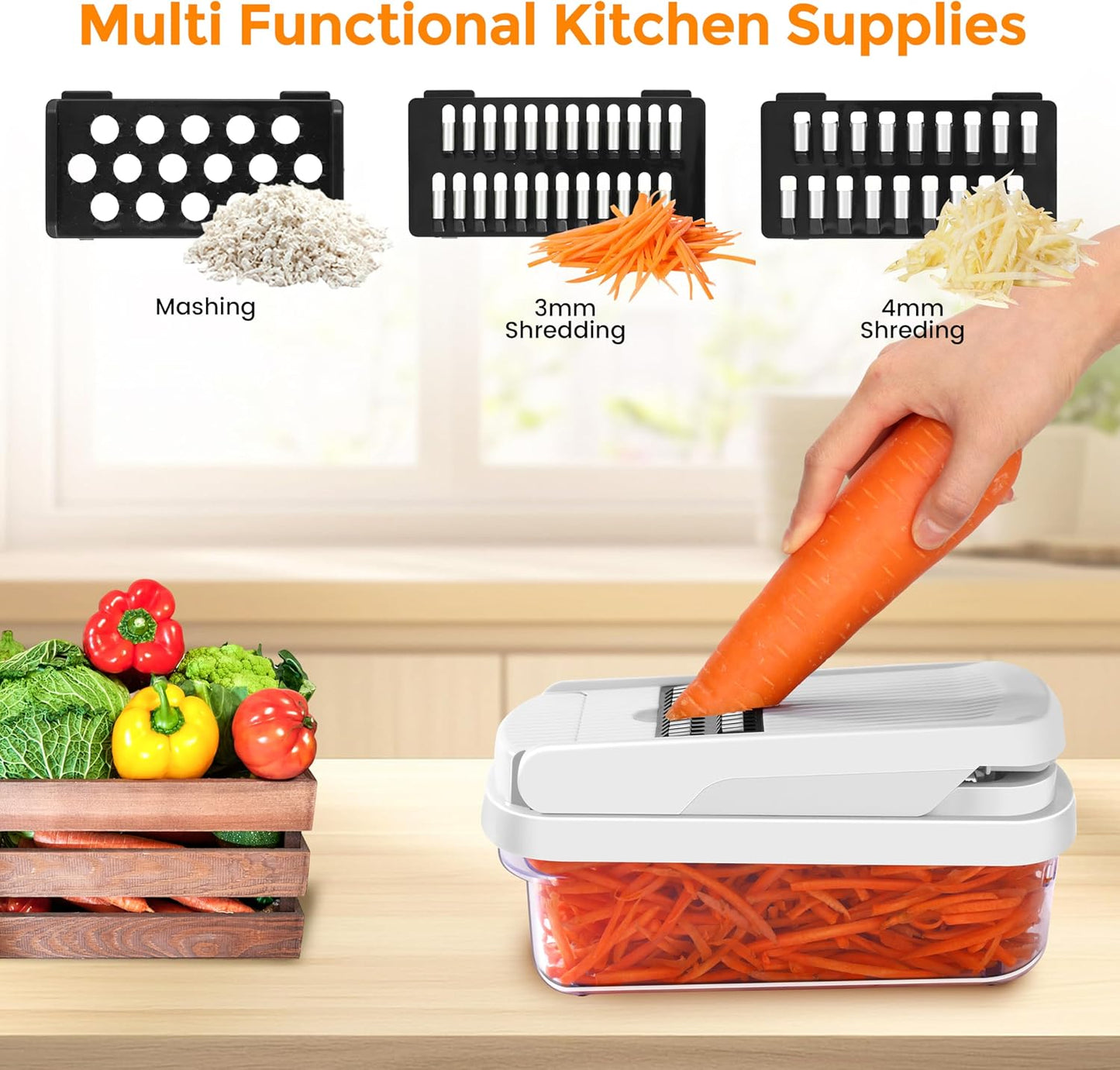 ChefsKit: 12-in-1 Vegetable Chopper with 7 Stainless Steel Blades - Multifunctional Food Chopper for Dicing/Slicing