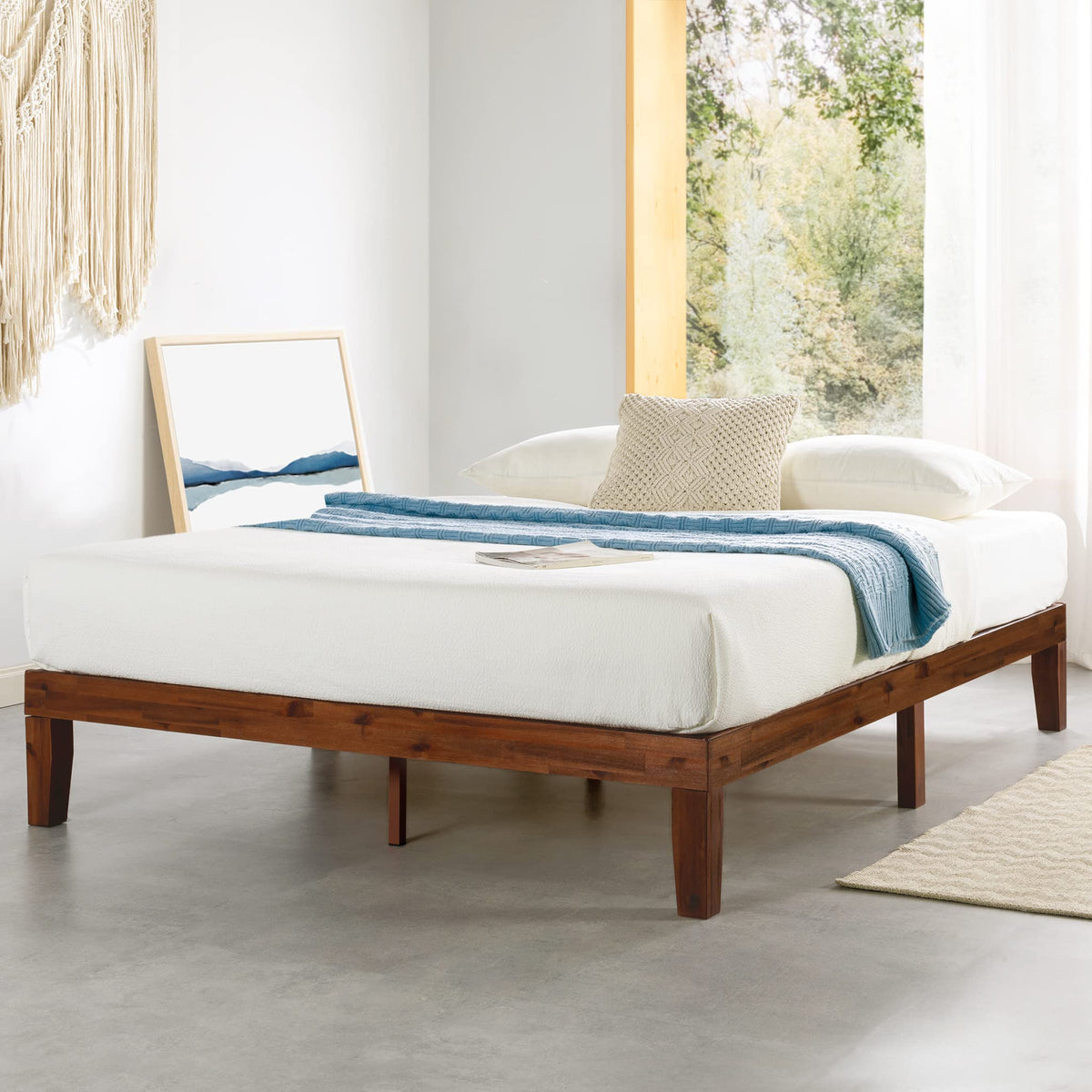 Mellow Naturalista Classic - 12 Inch Solid Wood Platform Bed with Wooden Slats, No Box Spring Needed, Easy Assembly, Queen, Pine