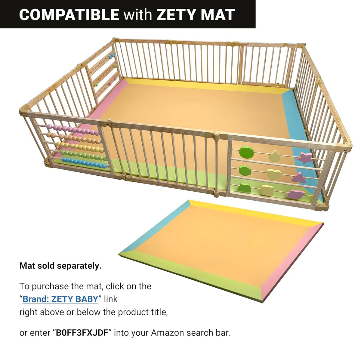 ZETY Natural Wood Baby Playpen, 10 Panel Foldable Play Yard, Door & Toys