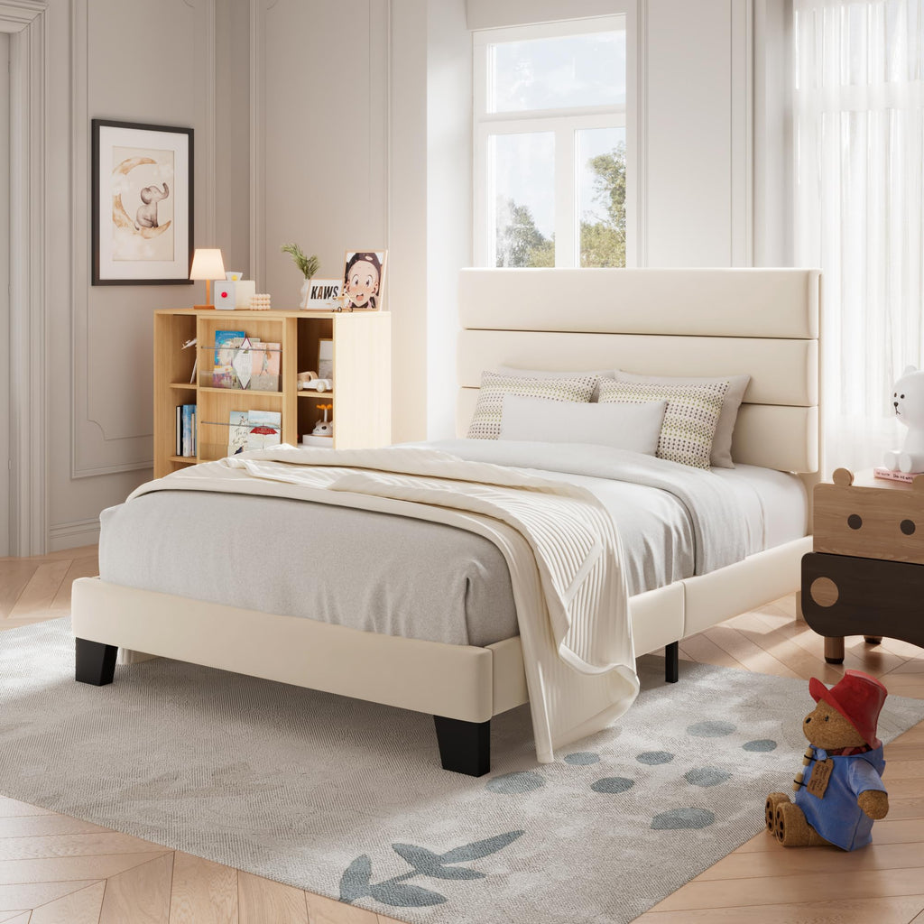 Allewie Queen Size Platform Bed Frame with Fabric Upholstered Headboard