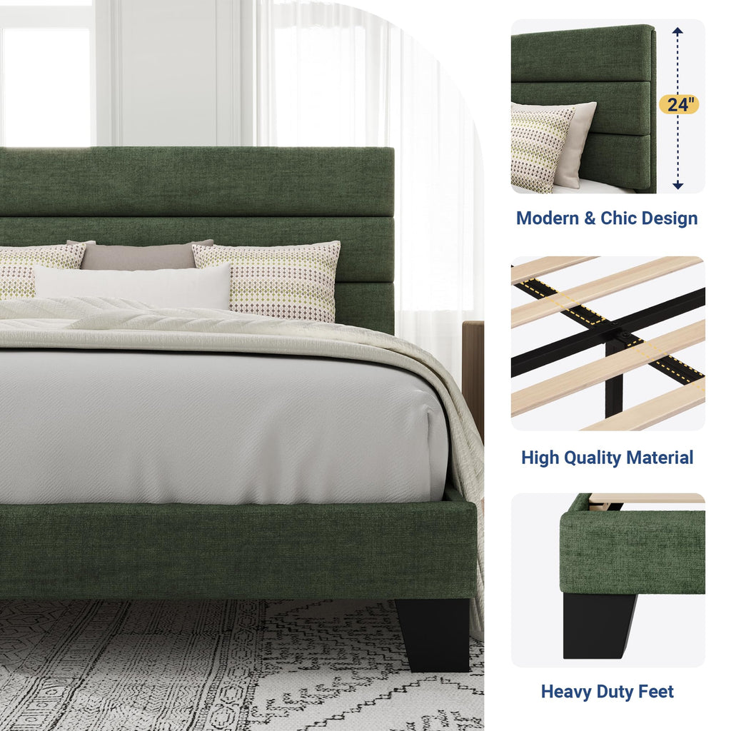 Allewie Queen Size Platform Bed Frame with Fabric Upholstered Headboard