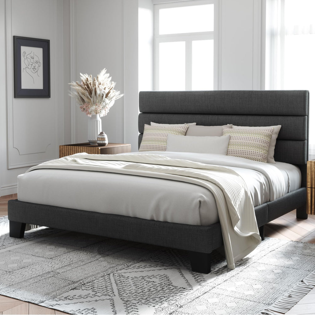 Allewie Queen Size Platform Bed Frame with Fabric Upholstered Headboard