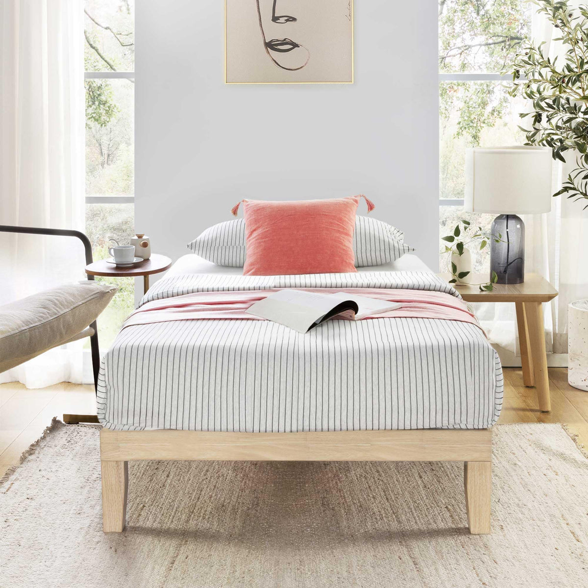 Mellow Naturalista Classic - 12 Inch Solid Wood Platform Bed with Wooden Slats, No Box Spring Needed, Easy Assembly, Queen, Pine