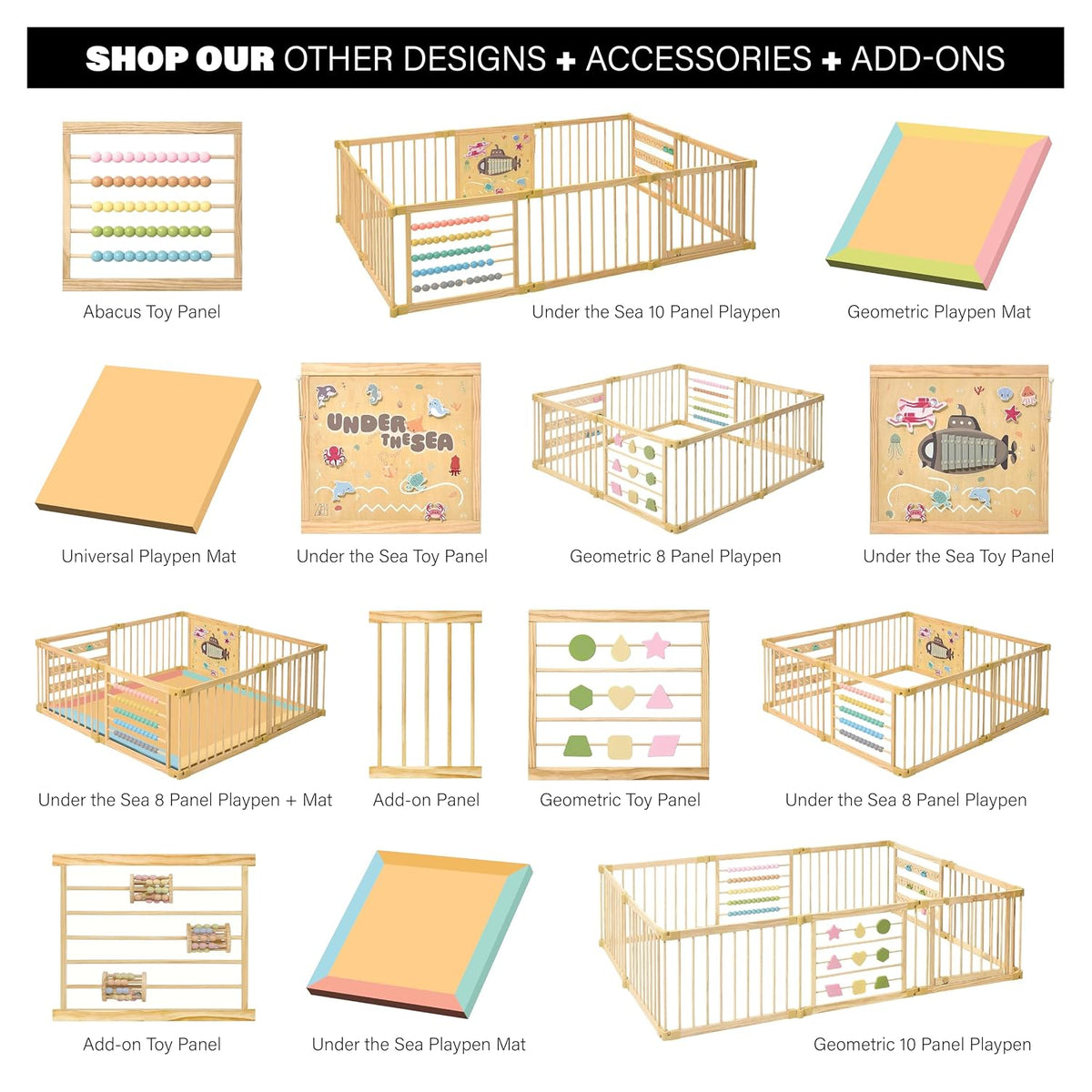 ZETY Natural Wood Baby Playpen, 10 Panel Foldable Play Yard, Door & Toys