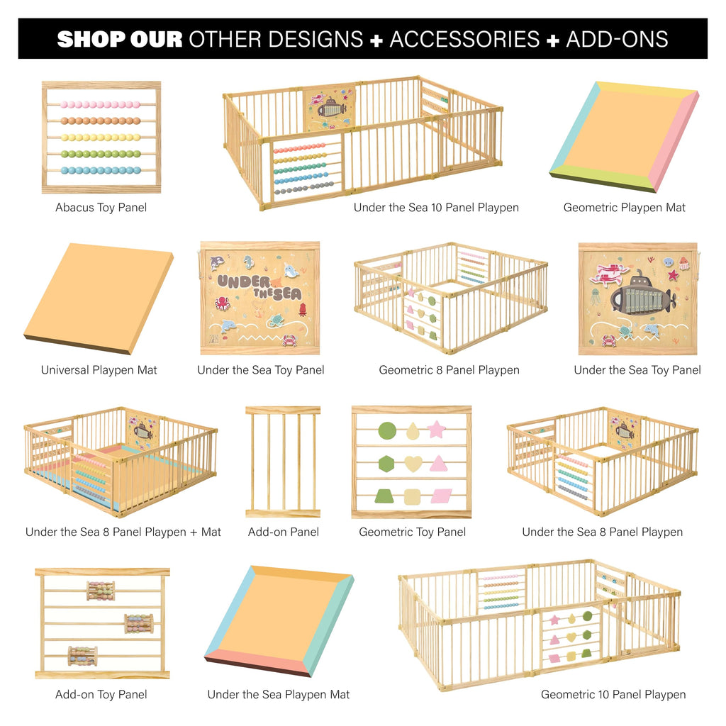 ZETY Natural Wood Baby Playpen, 10 Panel Foldable Play Yard, Door & Toys