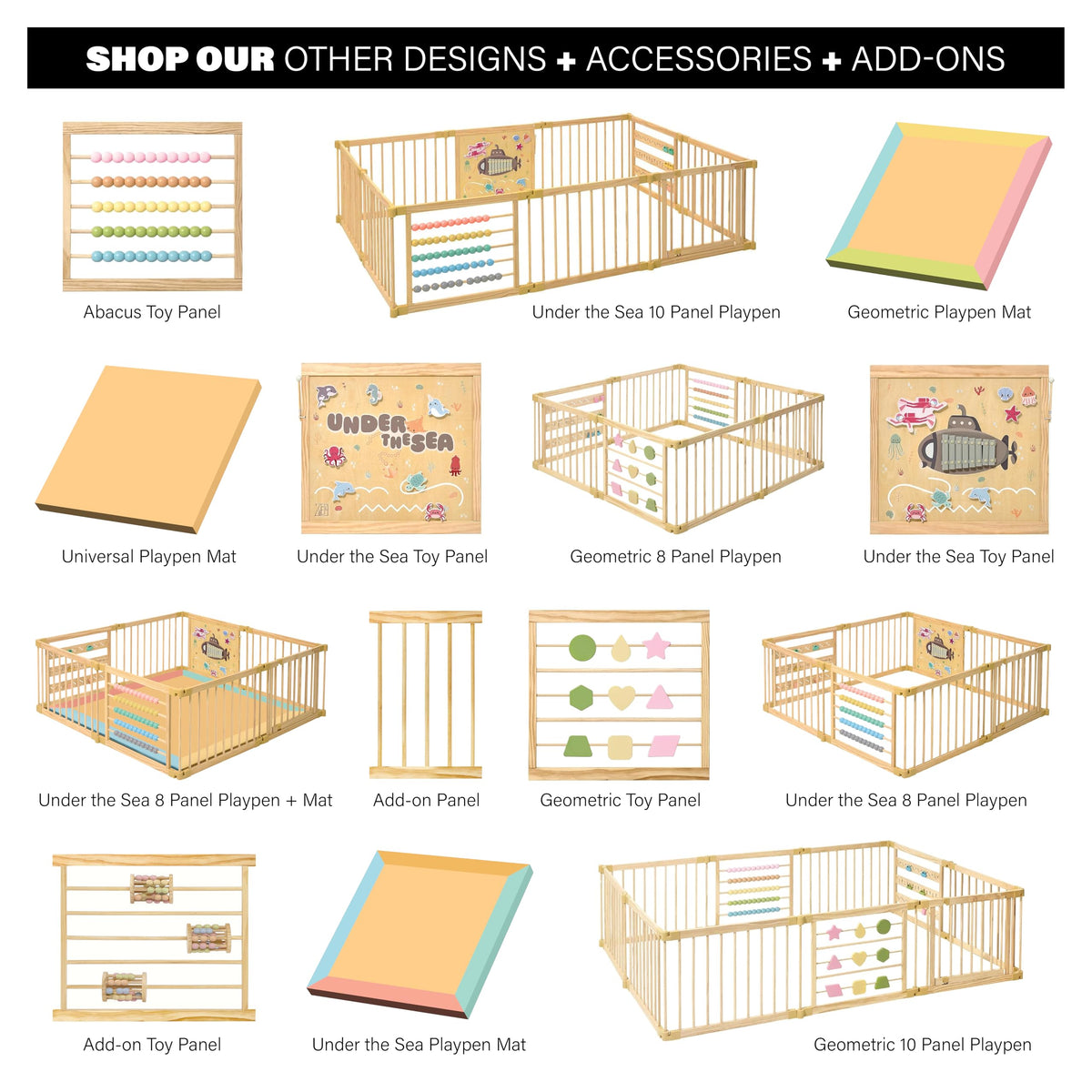 ZETY Natural Wood Baby Playpen, 10 Panel Foldable Play Yard, Door & Toys