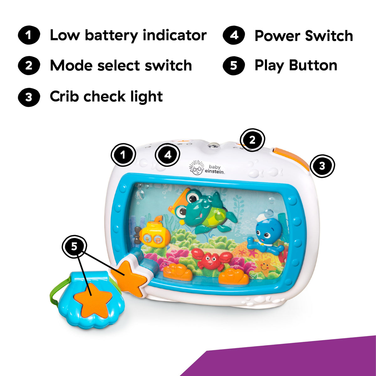Baby Einstein Sea Dreams Soother Musical Crib Toy and Sound Machine, Pink, Newborn and up