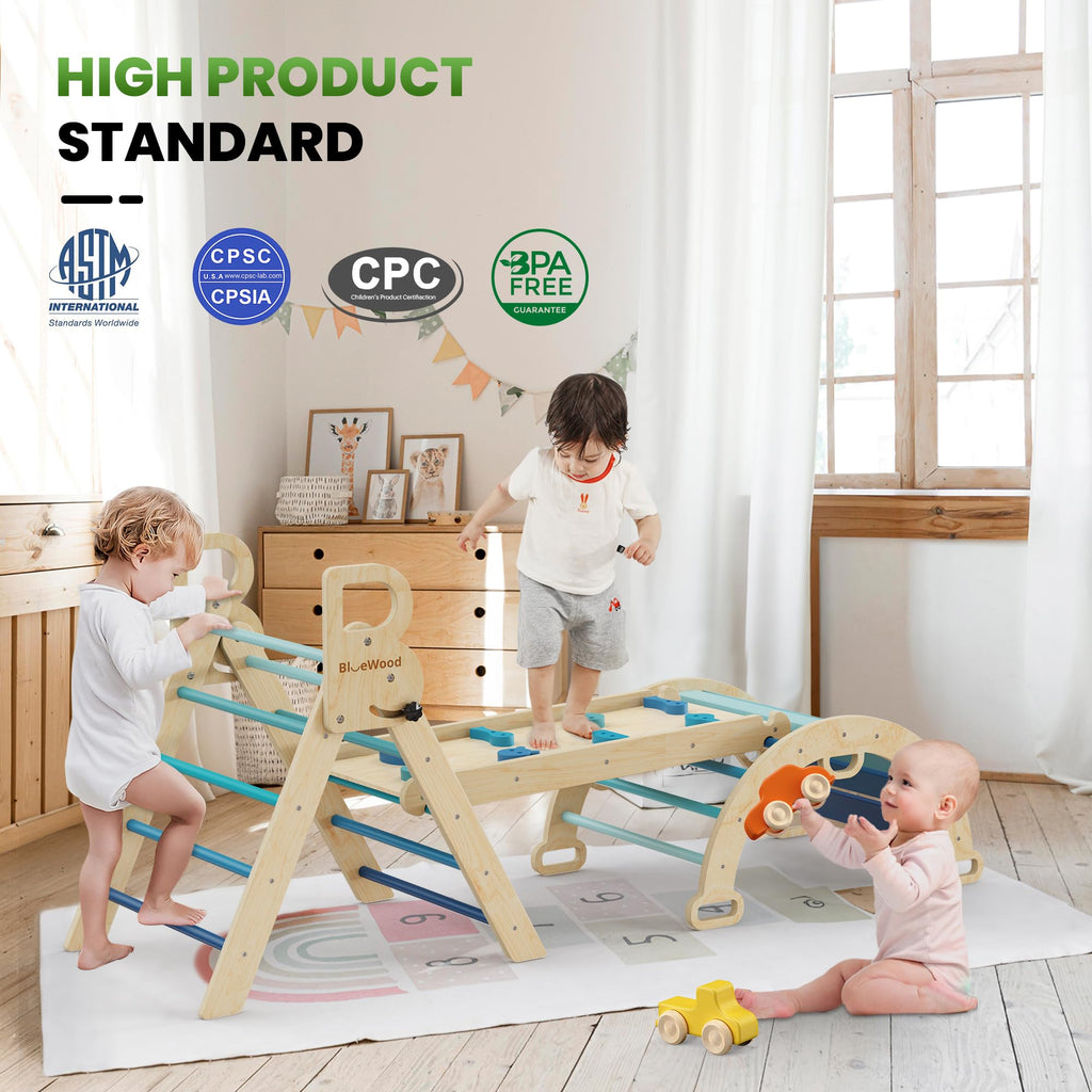BlueWood Pikler Triangle Set with Safe Handle, Climbing Toys for 1-3 Year